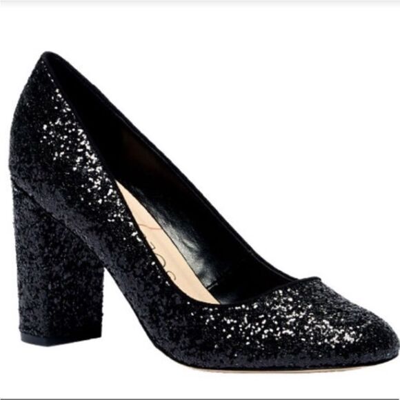 Sole Society Giselle Black Glitter Heels 8 - Picture 1 of 11